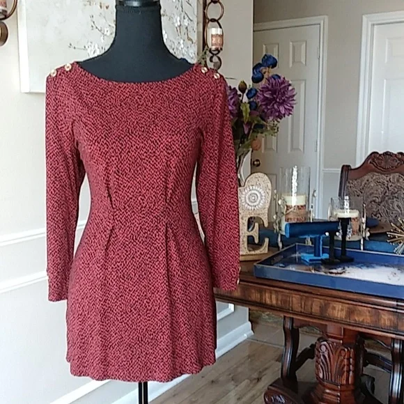 NWOT Liz Claiborne Dark Orange With Black Prints 3/4 Sleeves Tunic Top. Size S - Picture 14 of 17